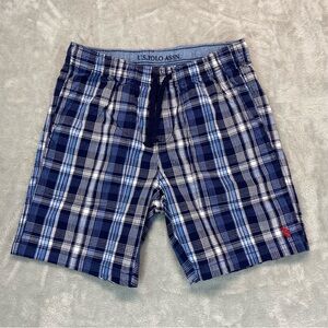 U.S. Polo Assn. Men's Jogger Plaid Blue Elastic Shorts Size M Casual Grunge
